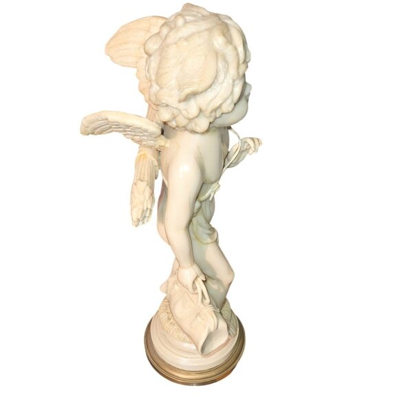 Antique Cupid Sculpture Resin Faux Ivory Resin 20" Tall Mid-Century Modern - Picture 6 of 15